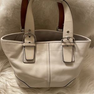 White double strap coach shoulder back